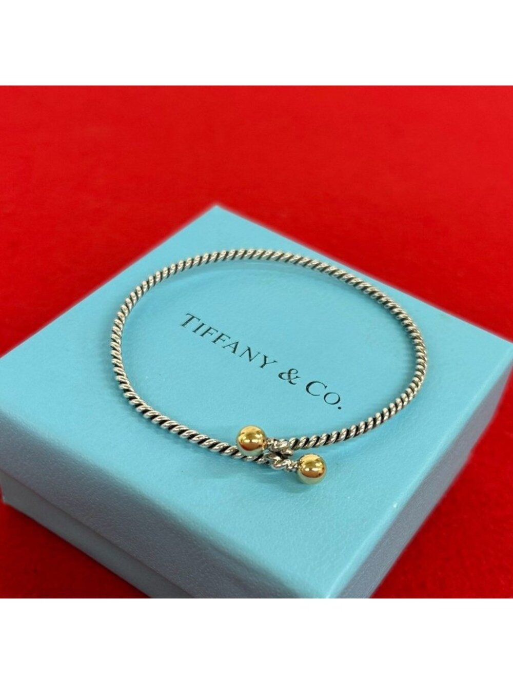 Tiffany & Co Hook Eye Twist Bracelet 925 Sterling Silver Gold 18K Bangle